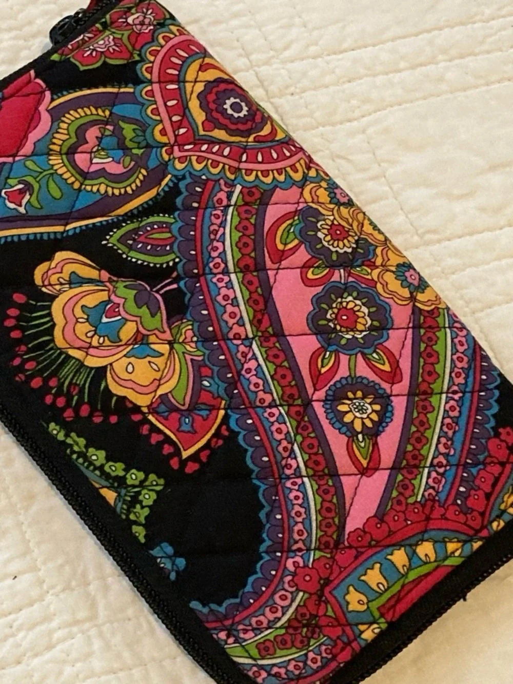 Vera Bradley Black Multi Paisley Quilted Wristlet Wallet